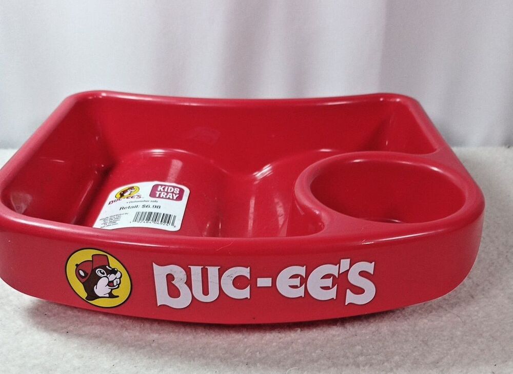 Buc-ee’s Kids Meal/Snack Tray With Built In Cup Holder Red Plastic Bucees Logo